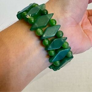 Natural Green Jade Bracelet Genuine Gemstone Beads Stretch Flex Geometric Stones